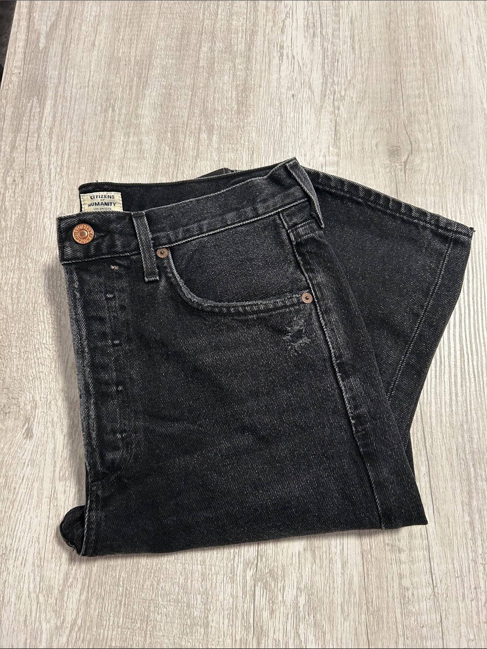 Citizens of Humanity Charlotte High Rise Straight Sz 28 Black Distressed Denim - Picture 10 of 13